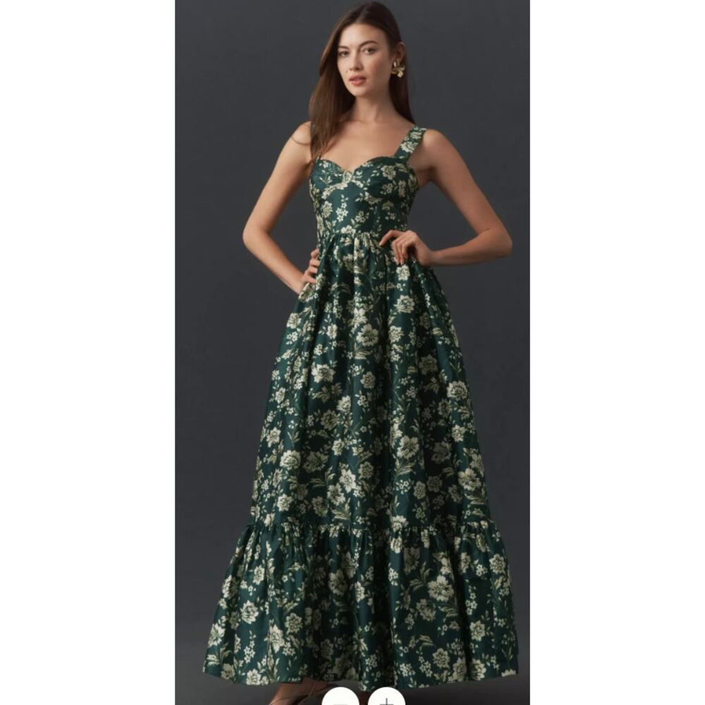 BHLDN Taffeta Sleeveless Knot-Front Fit & Flare Floral Maxi Dress Sz Medium NWT